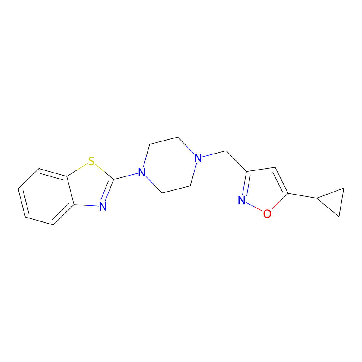2-{4-[(5-Cyclopropyl-1,2-oxazol-3-yl)methyl]piperazin-1-yl}-1,3-benzothiazole molecular structure, CAS 2640950-31-6