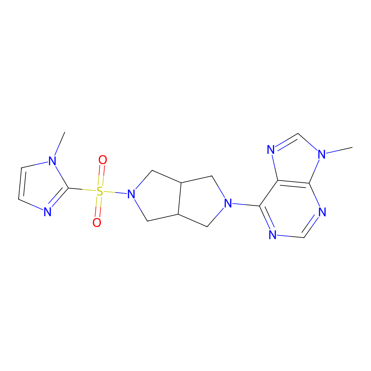 9-methyl-6-{5-[(1-methyl-1H-imidazol-2-yl)sulfonyl]-octahydropyrrolo[3,4-c]pyrrol-2-yl}-9H-purine molecular structure, CAS 2640950-38-3