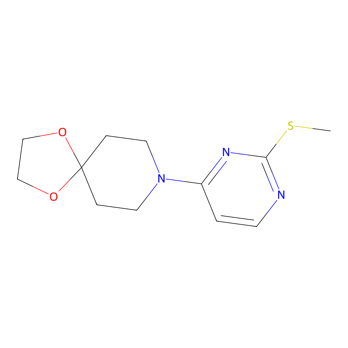 8-[2-(Methylsulfanyl)pyrimidin-4-yl]-1,4-dioxa-8-azaspiro[4.5]decane molecular structure, CAS 2640950-39-4