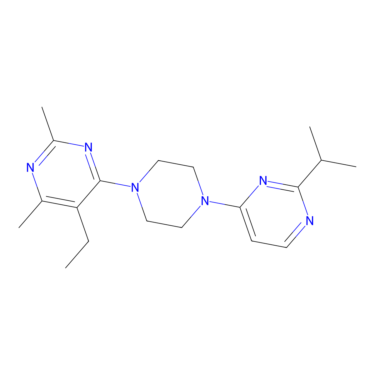 5-Ethyl-2,4-dimethyl-6-{4-[2-(propan-2-yl)pyrimidin-4-yl]piperazin-1-yl}pyrimidine molecular structure, CAS 2640950-41-8