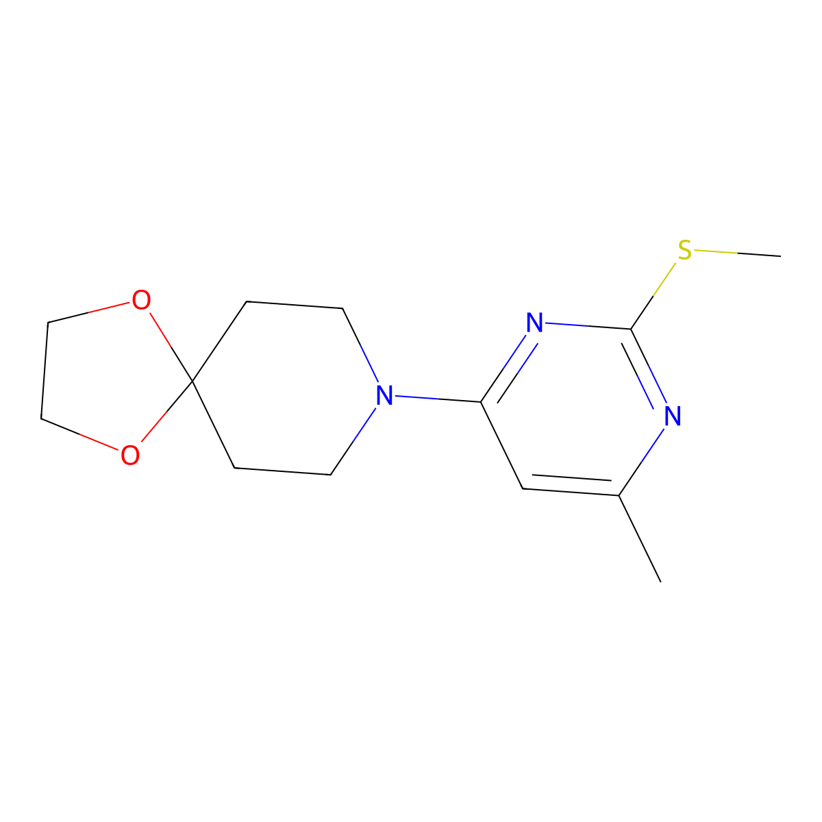 8-[6-Methyl-2-(methylsulfanyl)pyrimidin-4-yl]-1,4-dioxa-8-azaspiro[4.5]decane molecular structure, CAS 2640950-43-0