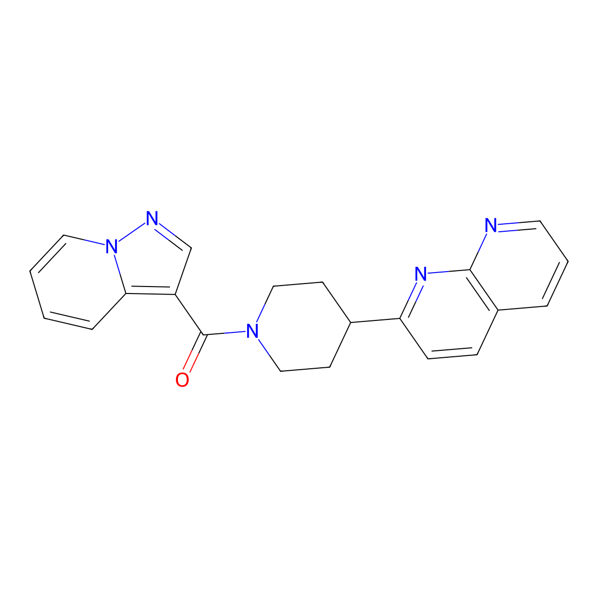 2-(1-{Pyrazolo[1,5-a]pyridine-3-carbonyl}piperidin-4-yl)-1,8-naphthyridine molecular structure, CAS 2640950-49-6