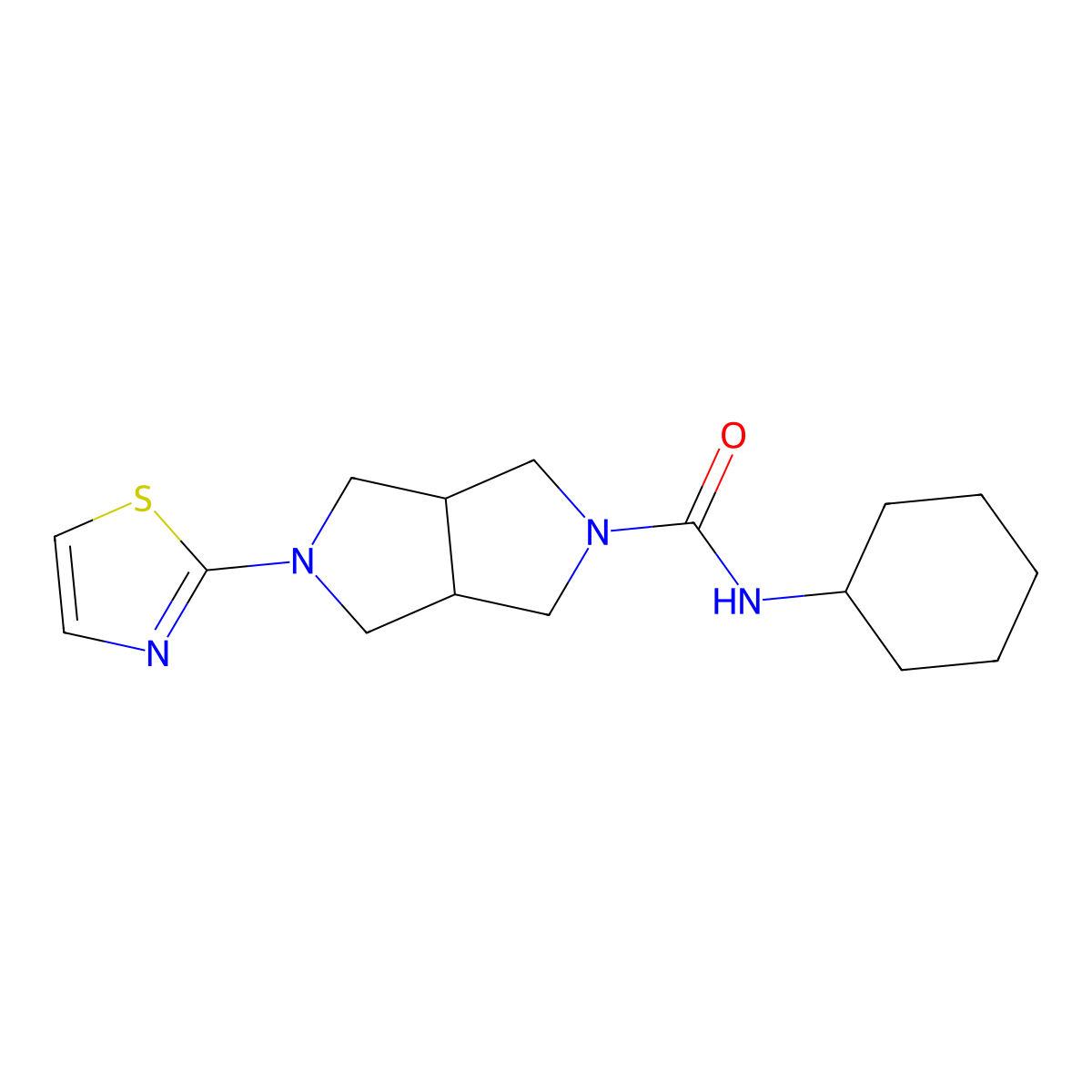 N-cyclohexyl-5-(1,3-thiazol-2-yl)-octahydropyrrolo[3,4-c]pyrrole-2-carboxamide molecular structure, CAS 2640950-52-1