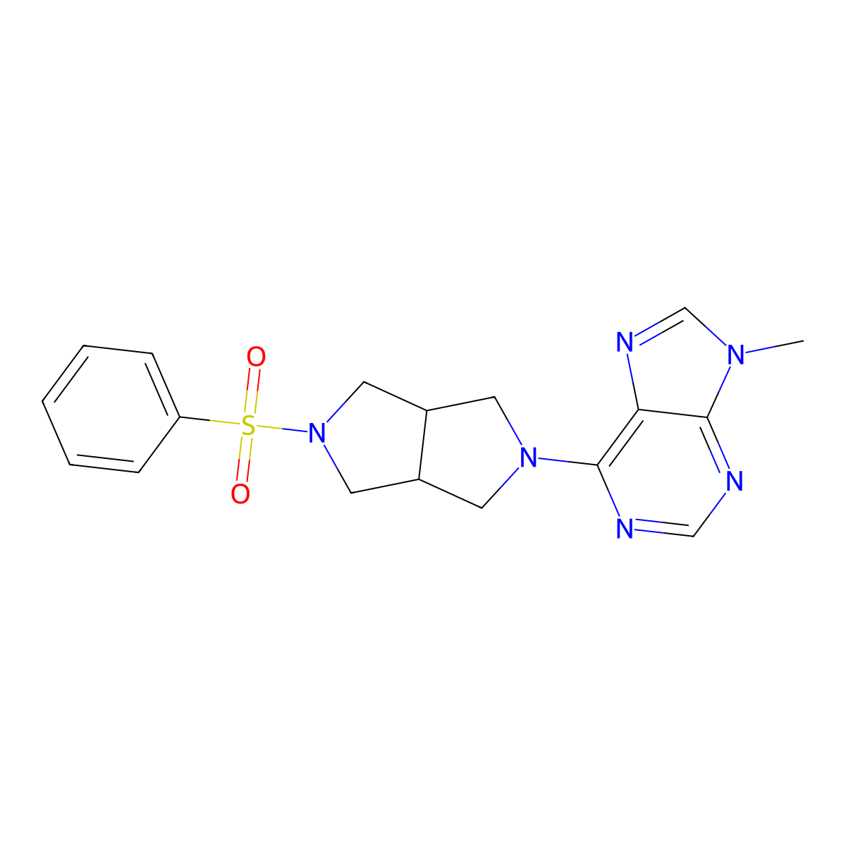 6-[5-(benzenesulfonyl)-octahydropyrrolo[3,4-c]pyrrol-2-yl]-9-methyl-9H-purine molecular structure, CAS 2640950-54-3