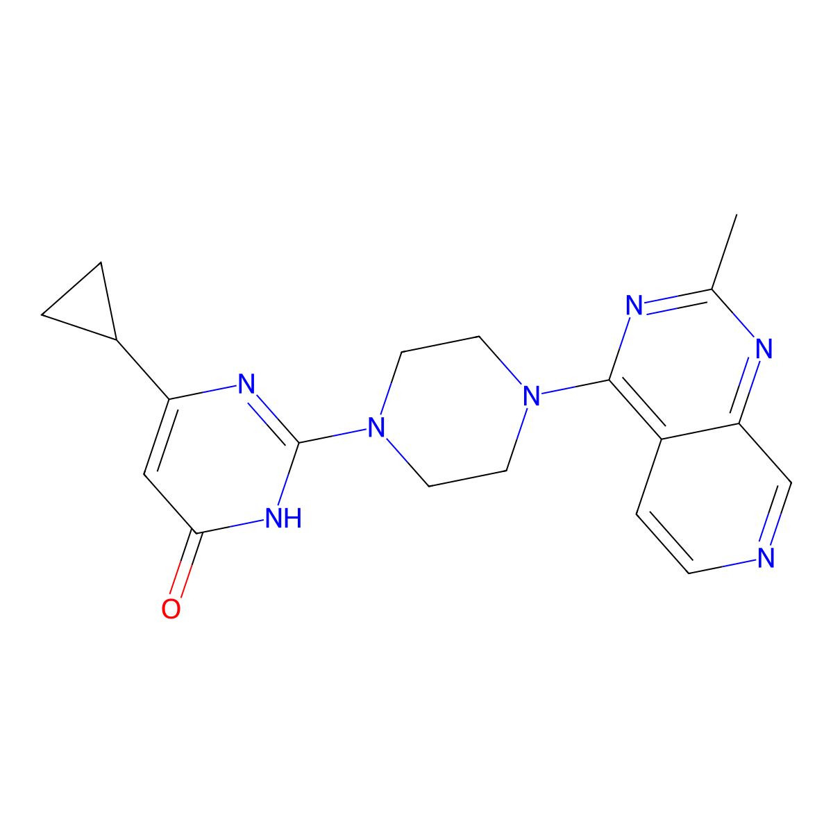 6-Cyclopropyl-2-(4-{2-methylpyrido[3,4-d]pyrimidin-4-yl}piperazin-1-yl)-3,4-dihydropyrimidin-4-one molecular structure, CAS 2640950-57-6