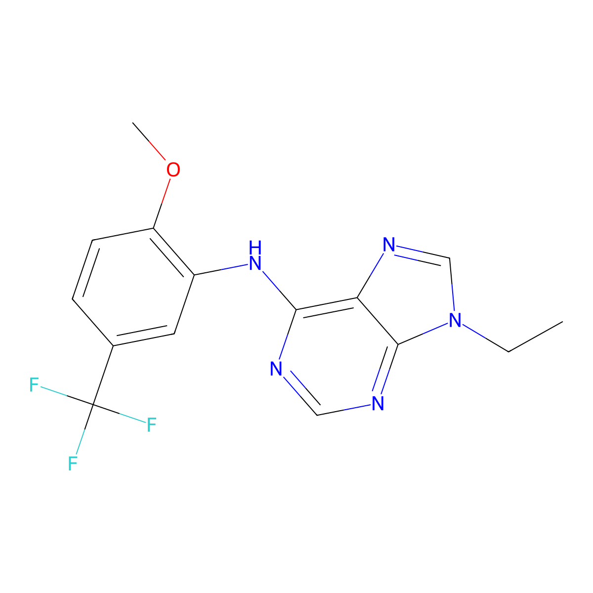 9-ethyl-N-[2-methoxy-5-(trifluoromethyl)phenyl]-9H-purin-6-amine molecular structure, CAS 2640950-59-8