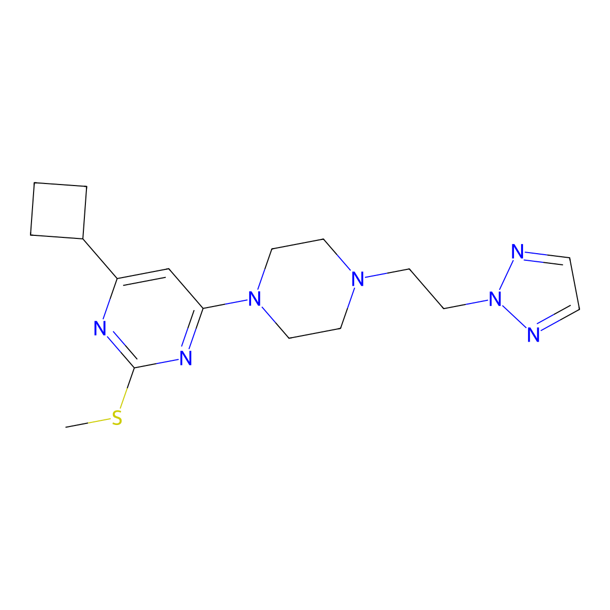 4-cyclobutyl-2-(methylsulfanyl)-6-{4-[2-(2H-1,2,3-triazol-2-yl)ethyl]piperazin-1-yl}pyrimidine molecular structure, CAS 2640950-61-2
