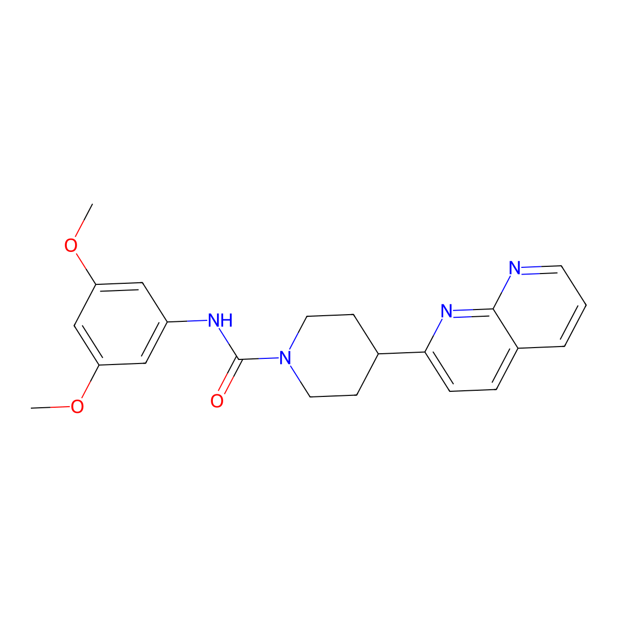 N-(3,5-dimethoxyphenyl)-4-(1,8-naphthyridin-2-yl)piperidine-1-carboxamide molecular structure, CAS 2640950-62-3