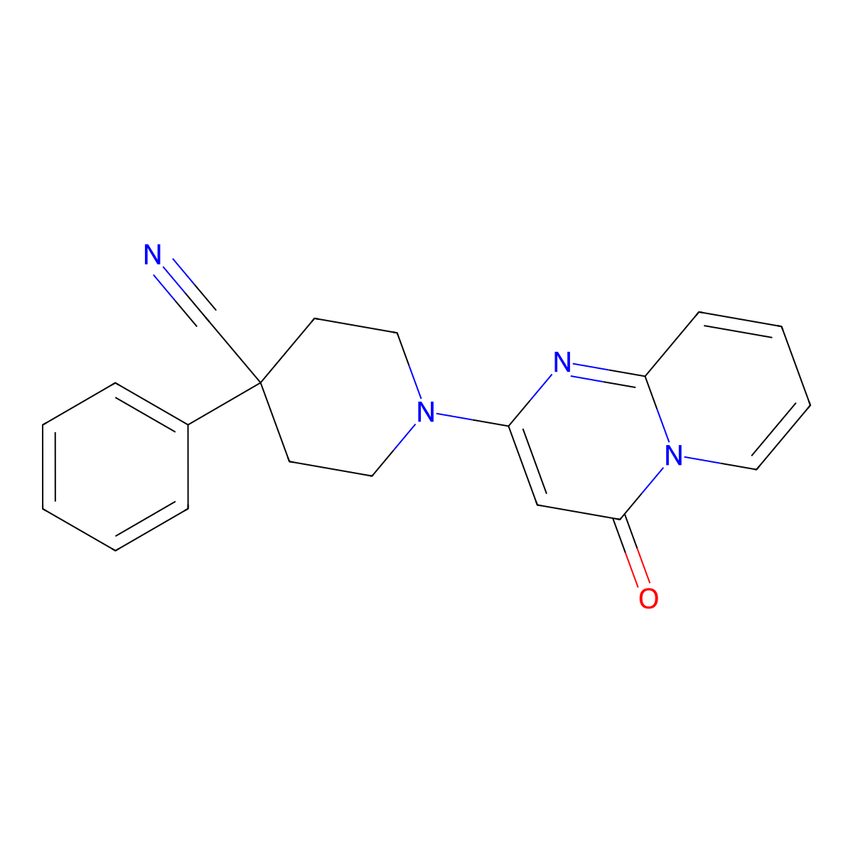 1-{4-oxo-4H-pyrido[1,2-a]pyrimidin-2-yl}-4-phenylpiperidine-4-carbonitrile molecular structure, CAS 2640950-64-5