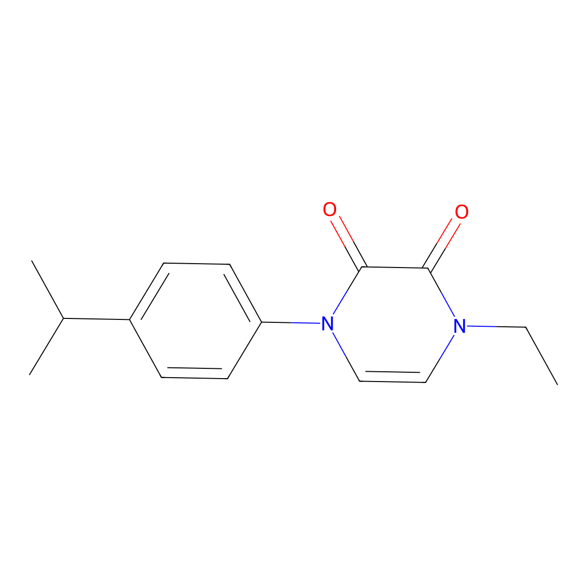 1-Ethyl-4-[4-(propan-2-yl)phenyl]-1,2,3,4-tetrahydropyrazine-2,3-dione molecular structure, CAS 2640950-66-7