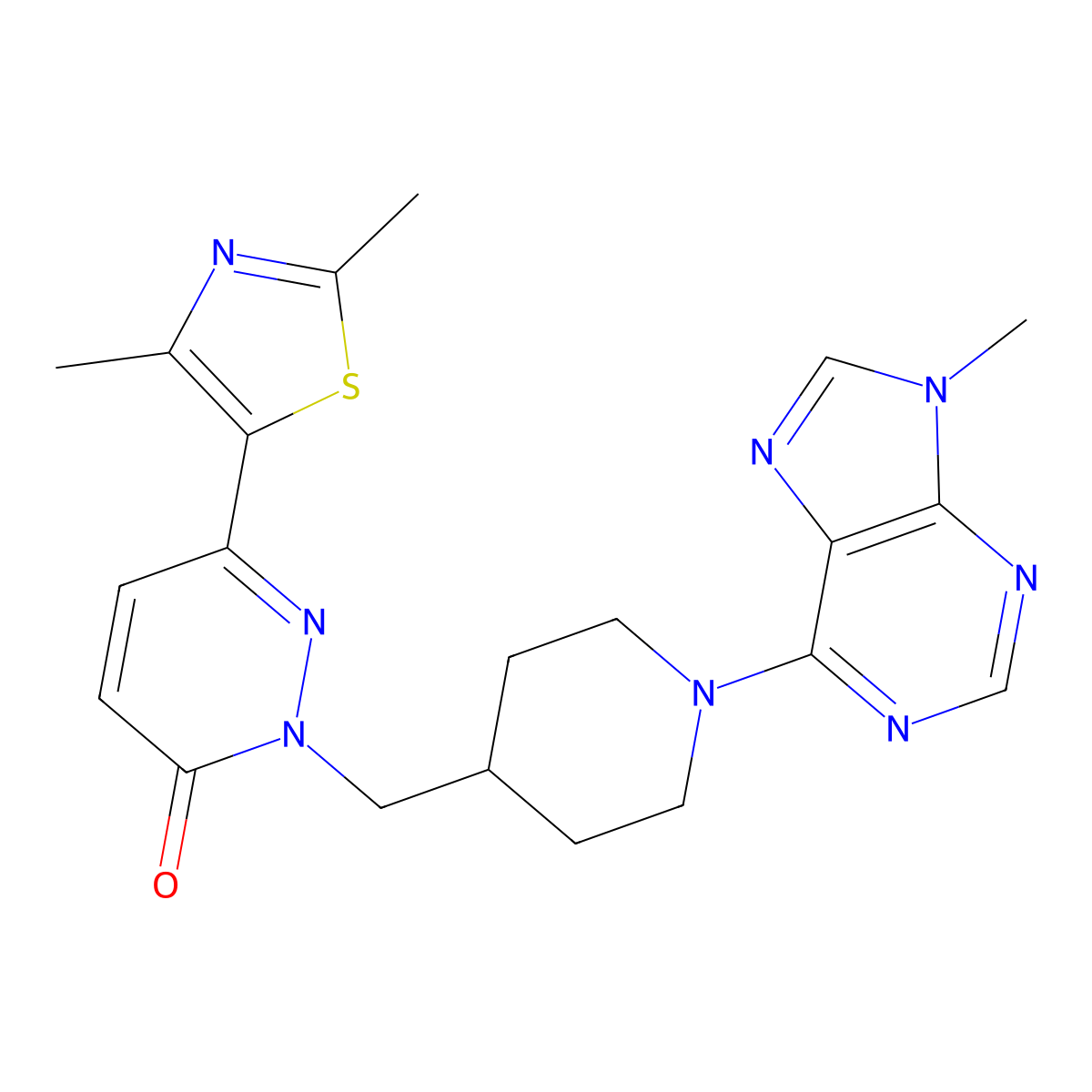 6-(2,4-dimethyl-1,3-thiazol-5-yl)-2-{[1-(9-methyl-9H-purin-6-yl)piperidin-4-yl]methyl}-2,3-dihydropyridazin-3-one molecular structure, CAS 2640950-69-0