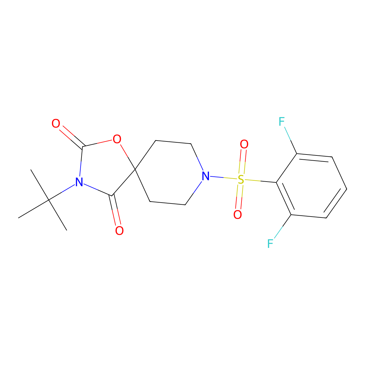 3-Tert-butyl-8-(2,6-difluorobenzenesulfonyl)-1-oxa-3,8-diazaspiro[4.5]decane-2,4-dione molecular structure, CAS 2640950-70-3