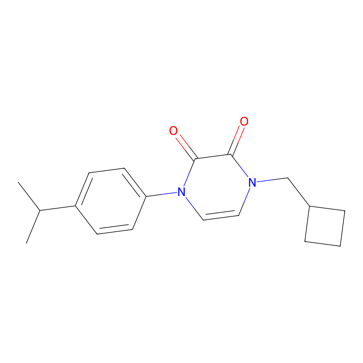 1-(Cyclobutylmethyl)-4-[4-(propan-2-yl)phenyl]-1,2,3,4-tetrahydropyrazine-2,3-dione molecular structure, CAS 2640950-72-5