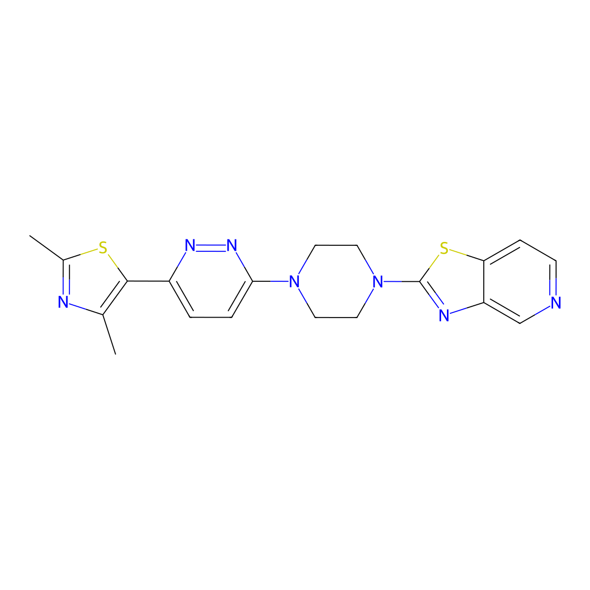 3-(2,4-Dimethyl-1,3-thiazol-5-yl)-6-(4-{[1,3]thiazolo[4,5-c]pyridin-2-yl}piperazin-1-yl)pyridazine molecular structure, CAS 2640950-73-6