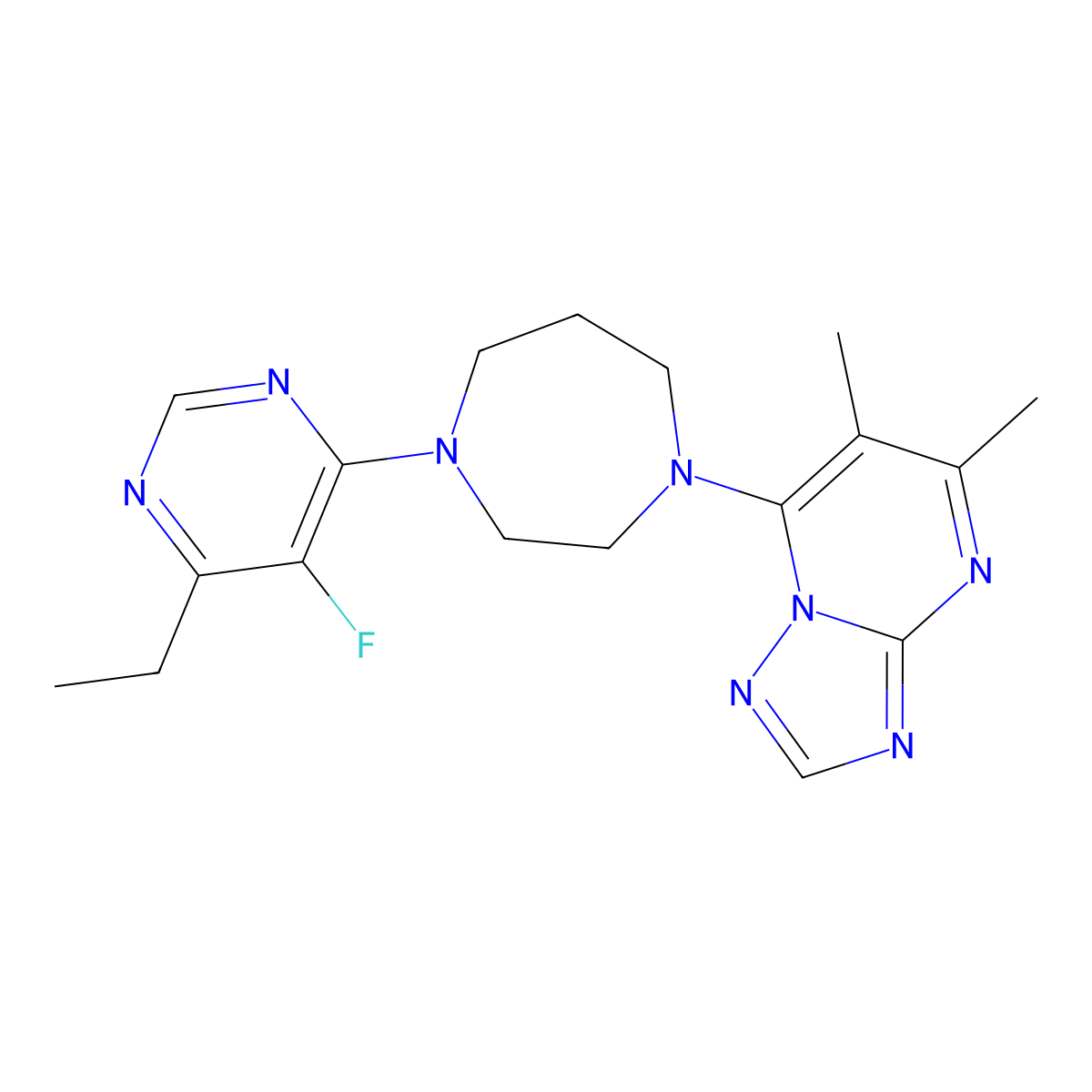 1-{5,6-Dimethyl-[1,2,4]triazolo[1,5-a]pyrimidin-7-yl}-4-(6-ethyl-5-fluoropyrimidin-4-yl)-1,4-diazepane molecular structure, CAS 2640950-77-0