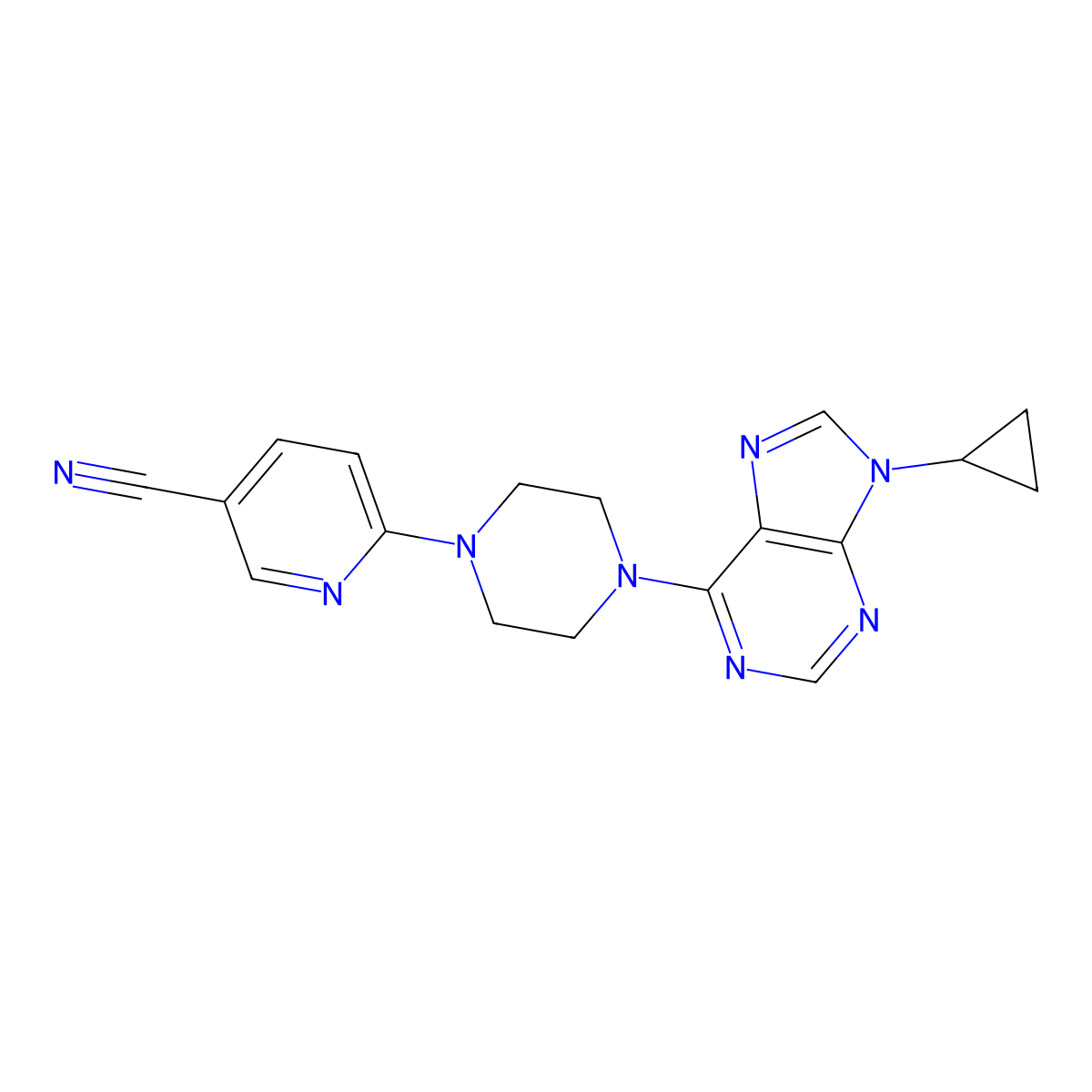 6-[4-(9-cyclopropyl-9H-purin-6-yl)piperazin-1-yl]pyridine-3-carbonitrile molecular structure, CAS 2640950-79-2