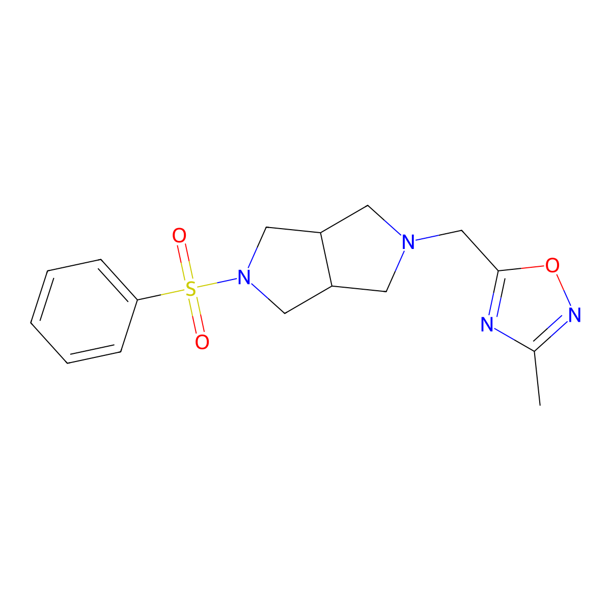 5-{[5-(Benzenesulfonyl)-octahydropyrrolo[3,4-c]pyrrol-2-yl]methyl}-3-methyl-1,2,4-oxadiazole molecular structure, CAS 2640950-82-7