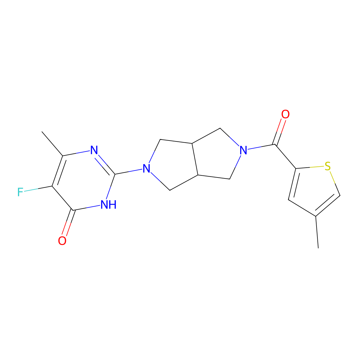 5-Fluoro-6-methyl-2-[5-(4-methylthiophene-2-carbonyl)-octahydropyrrolo[3,4-c]pyrrol-2-yl]-3,4-dihydropyrimidin-4-one molecular structure, CAS 2640950-89-4