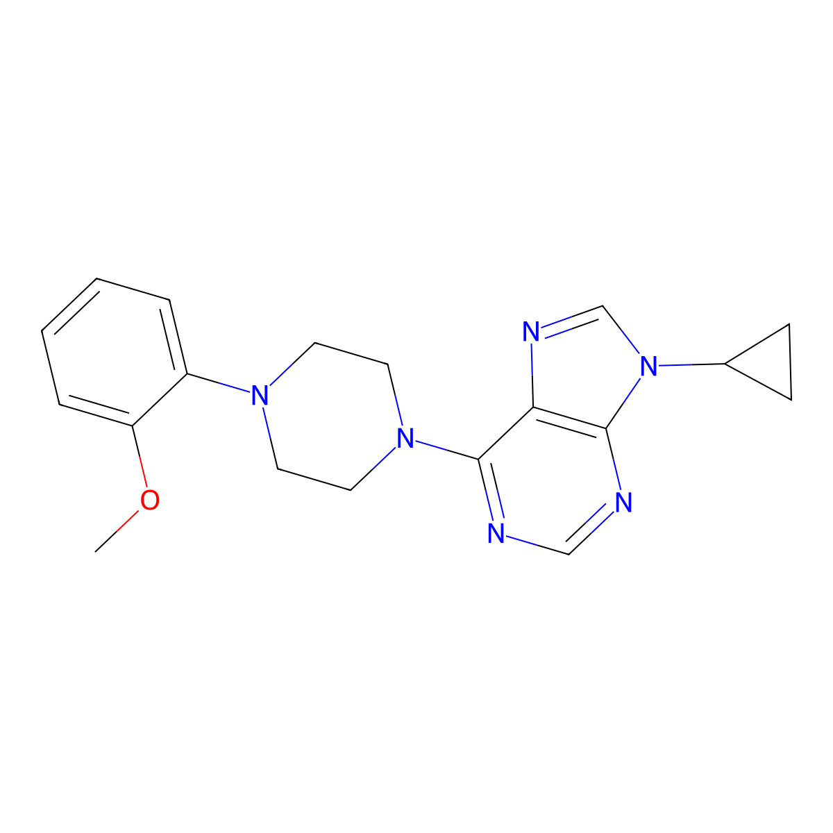 9-cyclopropyl-6-[4-(2-methoxyphenyl)piperazin-1-yl]-9H-purine molecular structure, CAS 2640950-94-1
