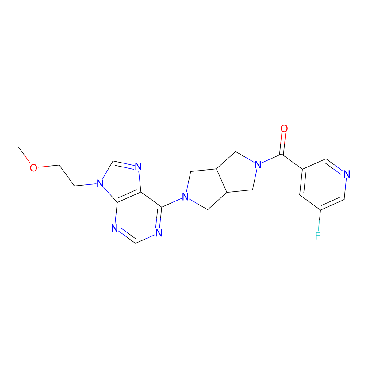 6-[5-(5-fluoropyridine-3-carbonyl)-octahydropyrrolo[3,4-c]pyrrol-2-yl]-9-(2-methoxyethyl)-9H-purine molecular structure, CAS 2640950-99-6