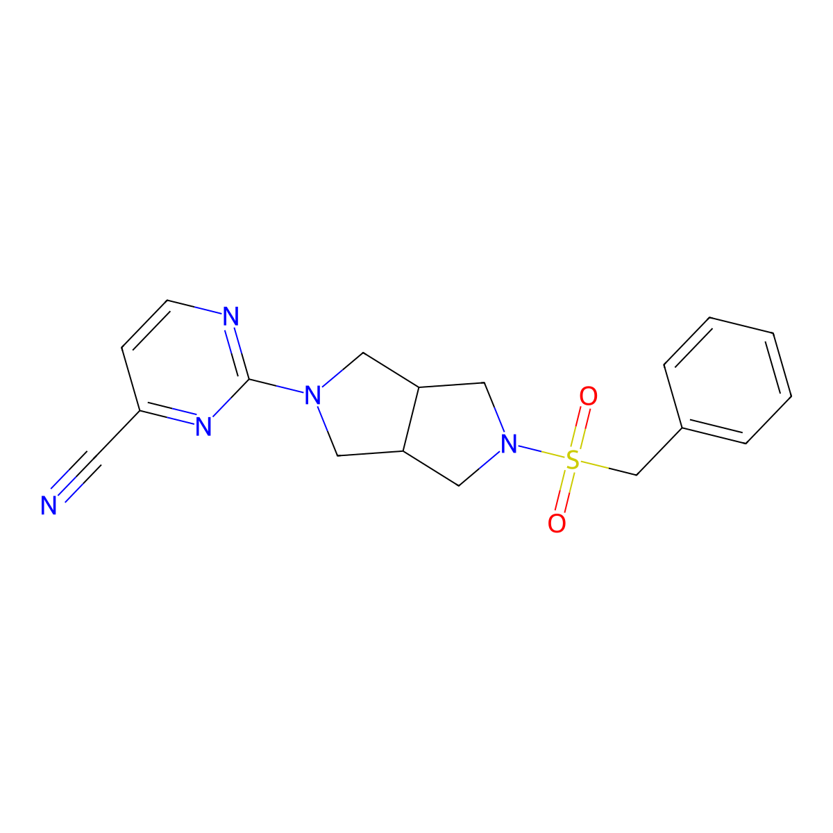 2-{5-Phenylmethanesulfonyl-octahydropyrrolo[3,4-c]pyrrol-2-yl}pyrimidine-4-carbonitrile molecular structure, CAS 2640951-01-3