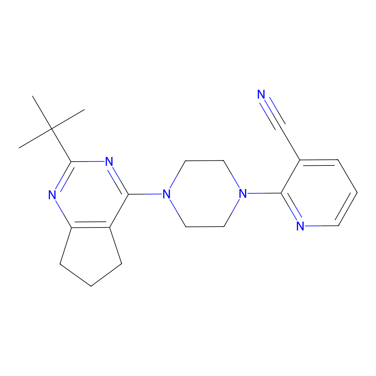 2-(4-{2-tert-butyl-5H,6H,7H-cyclopenta[d]pyrimidin-4-yl}piperazin-1-yl)pyridine-3-carbonitrile molecular structure, CAS 2640951-04-6