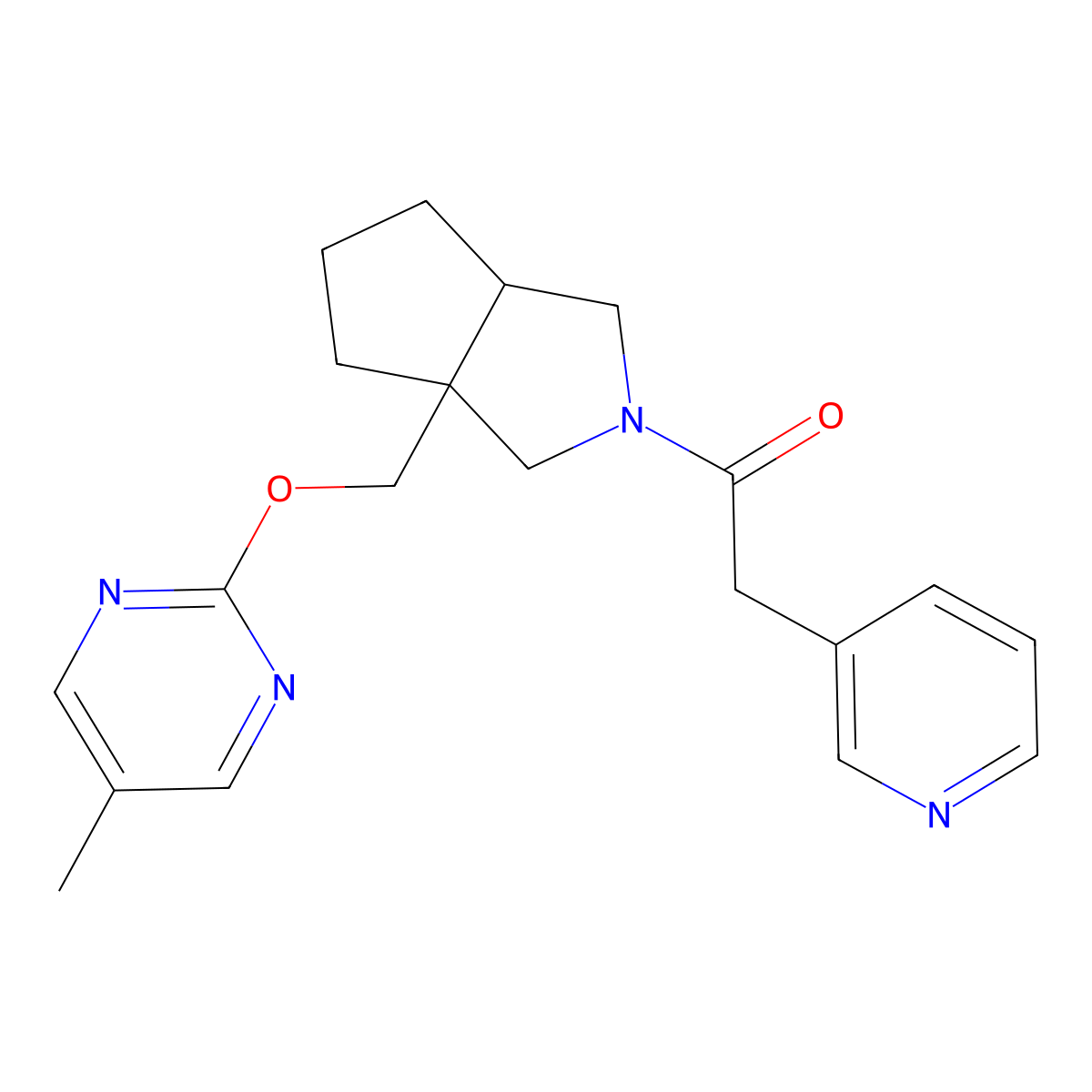 1-(3a-{[(5-Methylpyrimidin-2-yl)oxy]methyl}-octahydrocyclopenta[c]pyrrol-2-yl)-2-(pyridin-3-yl)ethan-1-one molecular structure, CAS 2640951-05-7