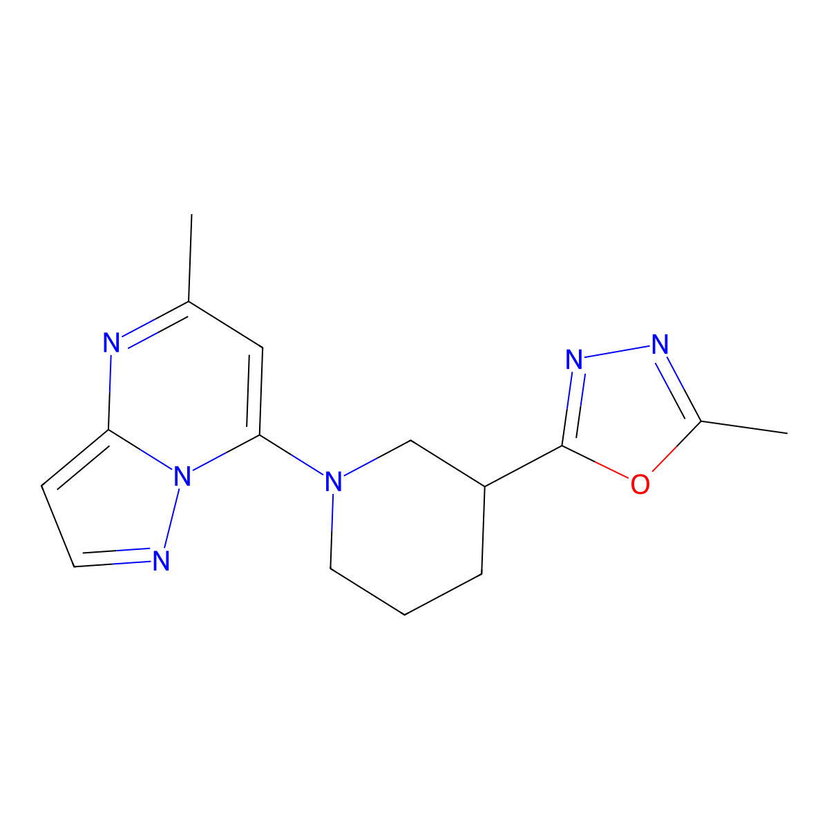 3-(5-Methyl-1,3,4-oxadiazol-2-yl)-1-{5-methylpyrazolo[1,5-a]pyrimidin-7-yl}piperidine molecular structure, CAS 2640951-08-0