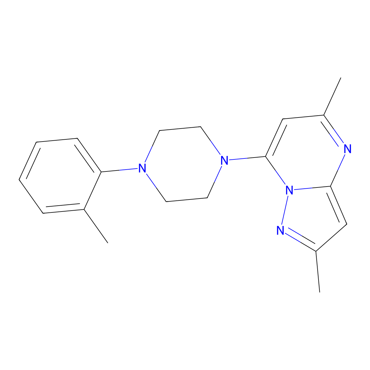 1-{2,5-Dimethylpyrazolo[1,5-a]pyrimidin-7-yl}-4-(2-methylphenyl)piperazine molecular structure, CAS 2640951-10-4