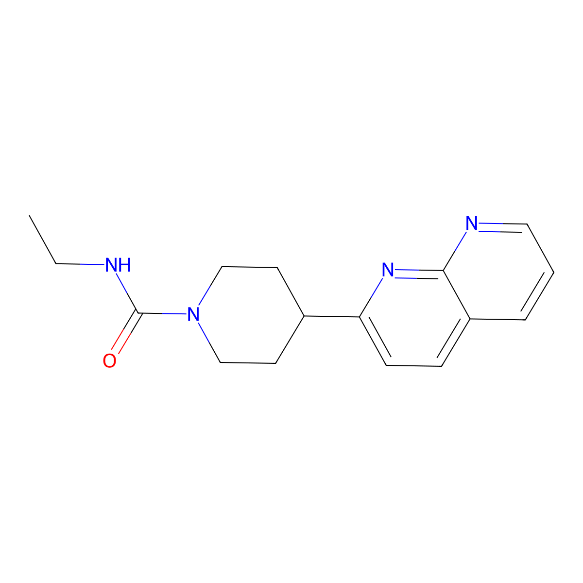 N-ethyl-4-(1,8-naphthyridin-2-yl)piperidine-1-carboxamide molecular structure, CAS 2640951-11-5