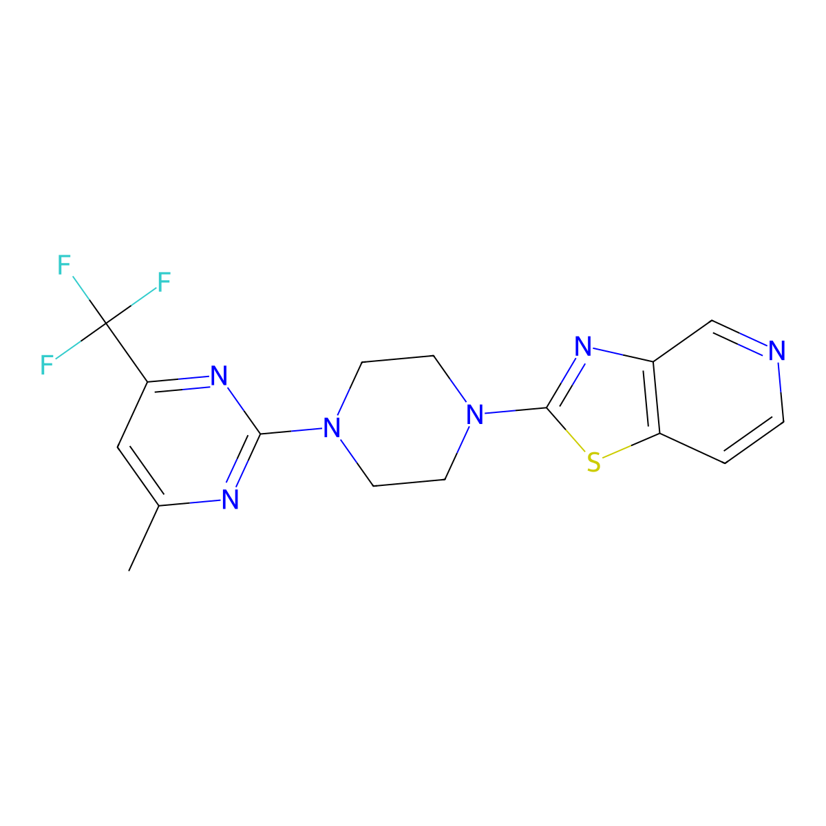 4-Methyl-2-(4-{[1,3]thiazolo[4,5-c]pyridin-2-yl}piperazin-1-yl)-6-(trifluoromethyl)pyrimidine molecular structure, CAS 2640951-16-0