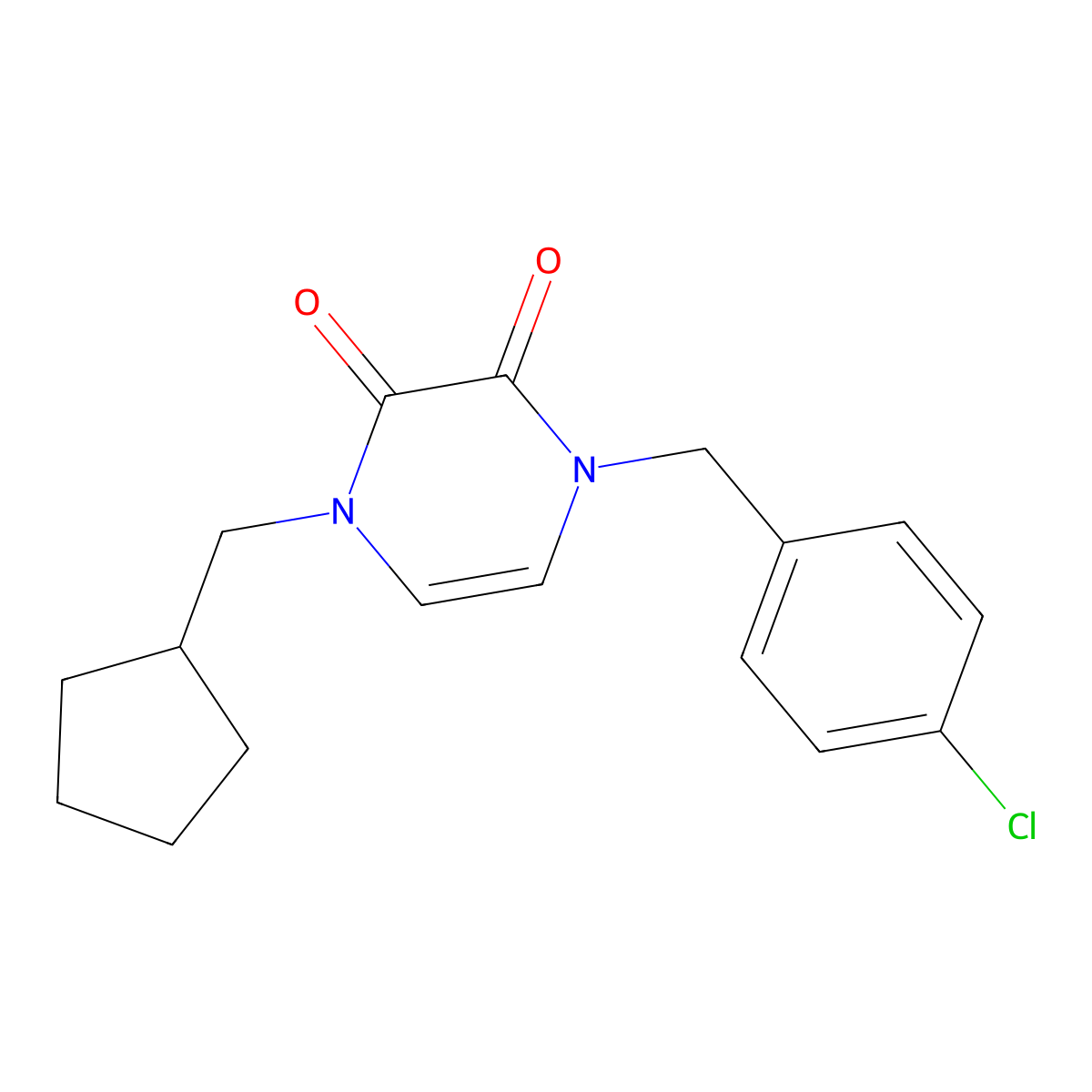 1-[(4-Chlorophenyl)methyl]-4-(cyclopentylmethyl)-1,2,3,4-tetrahydropyrazine-2,3-dione molecular structure, CAS 2640951-22-8