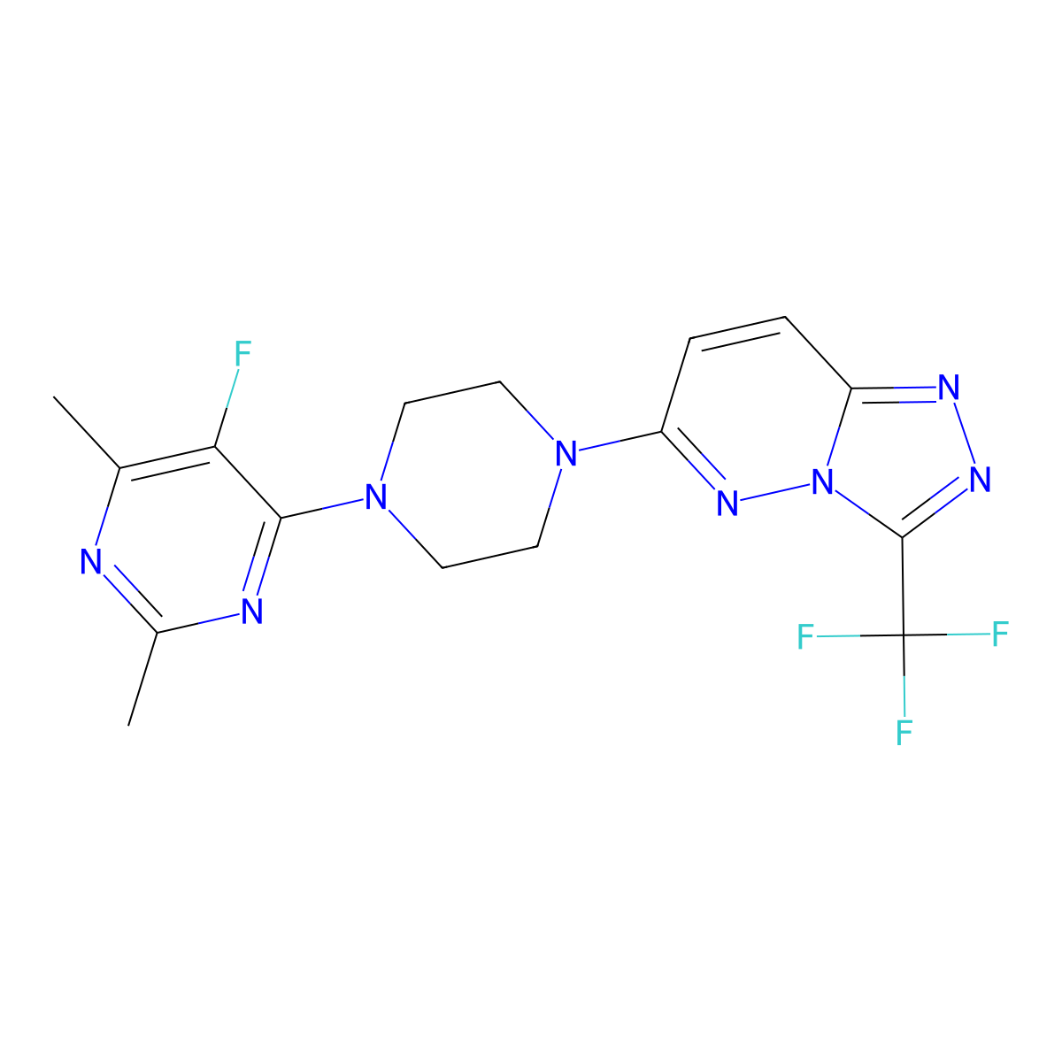 5-Fluoro-2,4-dimethyl-6-{4-[3-(trifluoromethyl)-[1,2,4]triazolo[4,3-b]pyridazin-6-yl]piperazin-1-yl}pyrimidine molecular structure, CAS 2640951-23-9