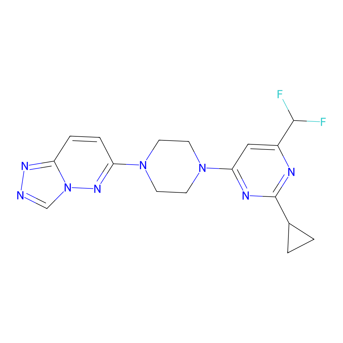 2-Cyclopropyl-4-(difluoromethyl)-6-(4-{[1,2,4]triazolo[4,3-b]pyridazin-6-yl}piperazin-1-yl)pyrimidine molecular structure, CAS 2640951-25-1