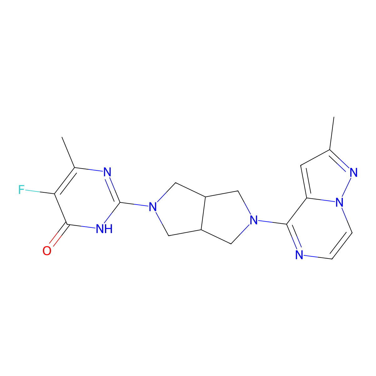 5-Fluoro-6-methyl-2-(5-{2-methylpyrazolo[1,5-a]pyrazin-4-yl}-octahydropyrrolo[3,4-c]pyrrol-2-yl)-3,4-dihydropyrimidin-4-one molecular structure, CAS 2640951-27-3