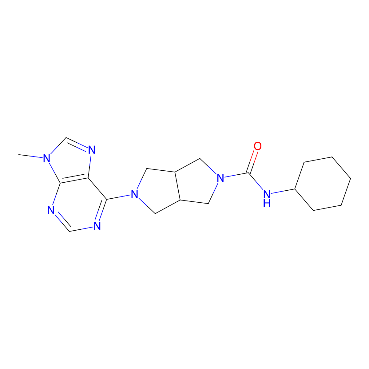 N-cyclohexyl-5-(9-methyl-9H-purin-6-yl)-octahydropyrrolo[3,4-c]pyrrole-2-carboxamide molecular structure, CAS 2640951-32-0