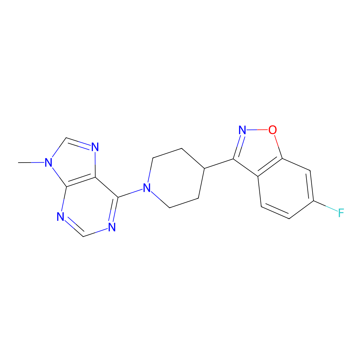 6-[4-(6-fluoro-1,2-benzoxazol-3-yl)piperidin-1-yl]-9-methyl-9H-purine molecular structure, CAS 2640951-33-1