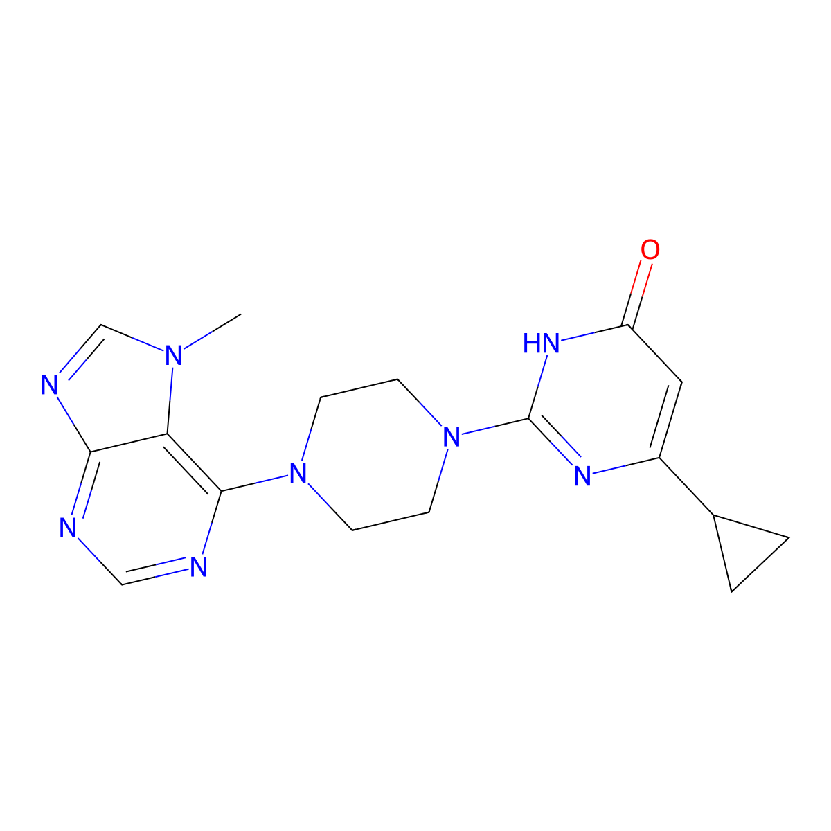 6-cyclopropyl-2-[4-(7-methyl-7H-purin-6-yl)piperazin-1-yl]-3,4-dihydropyrimidin-4-one molecular structure, CAS 2640951-34-2