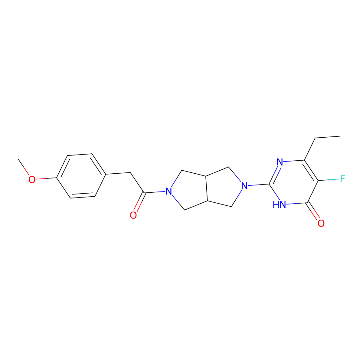 6-Ethyl-5-fluoro-2-{5-[2-(4-methoxyphenyl)acetyl]-octahydropyrrolo[3,4-c]pyrrol-2-yl}-3,4-dihydropyrimidin-4-one molecular structure, CAS 2640951-37-5