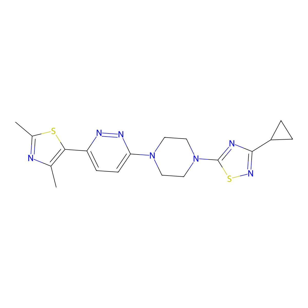 3-[4-(3-Cyclopropyl-1,2,4-thiadiazol-5-yl)piperazin-1-yl]-6-(2,4-dimethyl-1,3-thiazol-5-yl)pyridazine molecular structure, CAS 2640951-42-2
