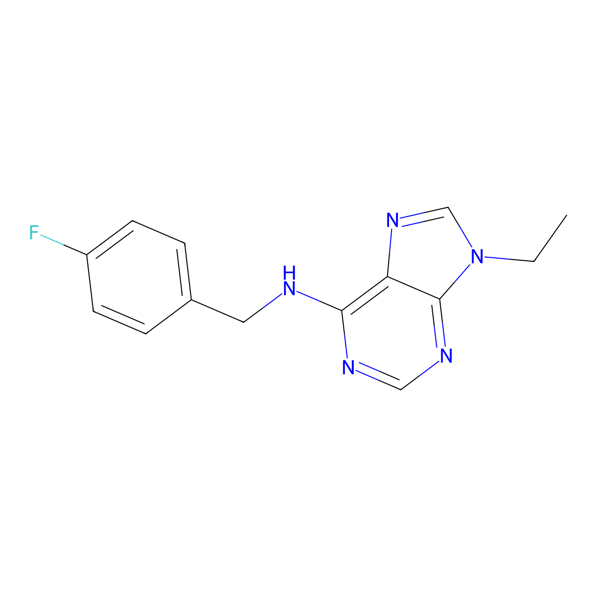 9-ethyl-N-[(4-fluorophenyl)methyl]-9H-purin-6-amine molecular structure, CAS 2640951-45-5