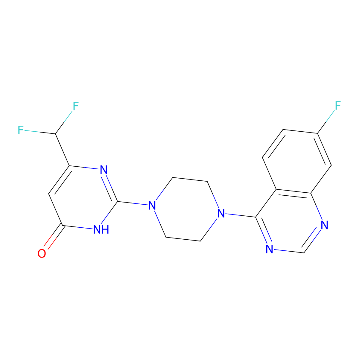 6-(Difluoromethyl)-2-[4-(7-fluoroquinazolin-4-yl)piperazin-1-yl]-3,4-dihydropyrimidin-4-one molecular structure, CAS 2640951-46-6