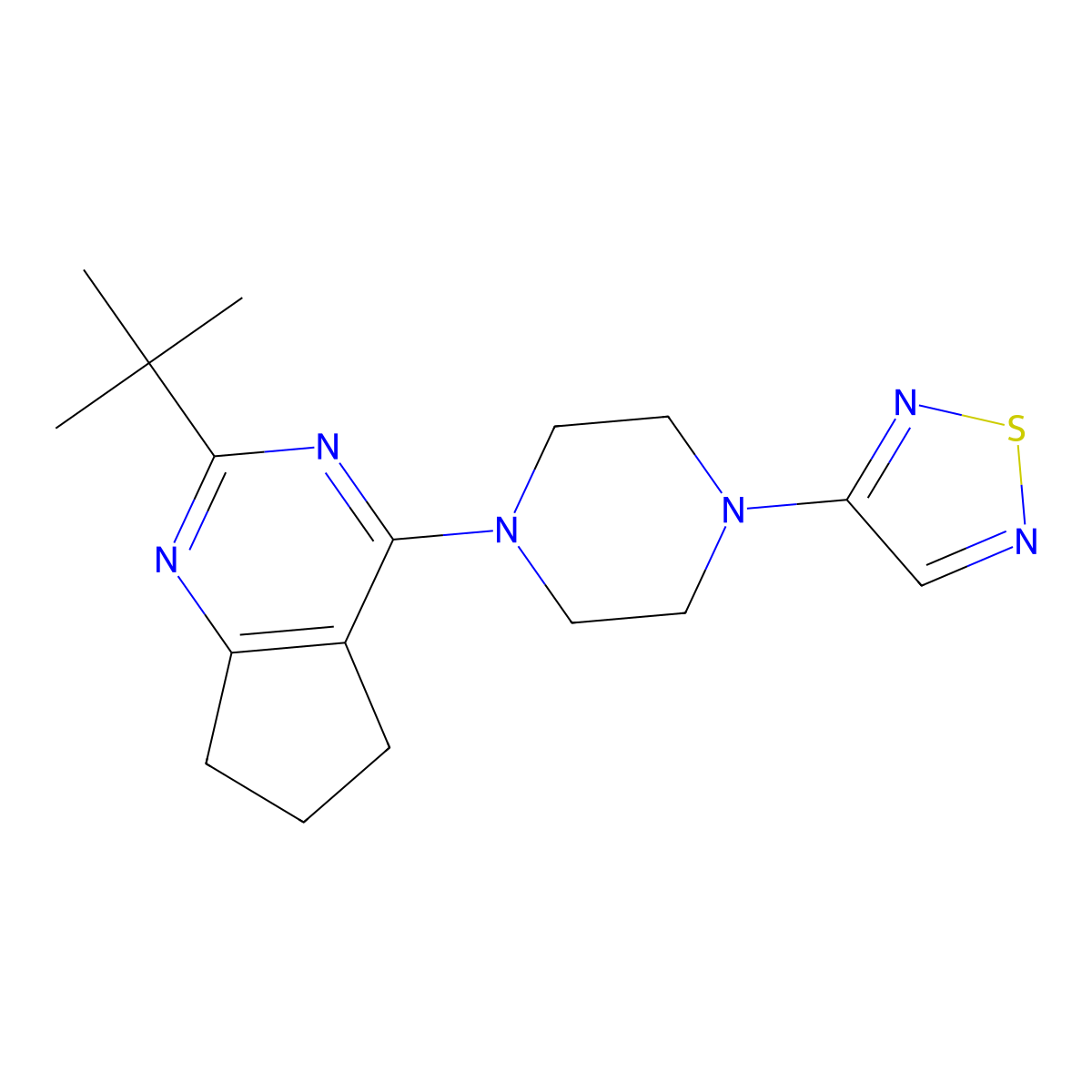 1-{2-tert-butyl-5H,6H,7H-cyclopenta[d]pyrimidin-4-yl}-4-(1,2,5-thiadiazol-3-yl)piperazine molecular structure, CAS 2640951-47-7
