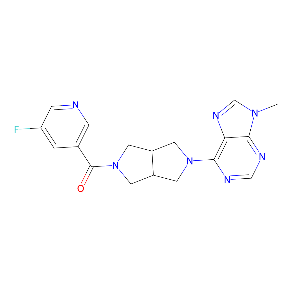 6-[5-(5-fluoropyridine-3-carbonyl)-octahydropyrrolo[3,4-c]pyrrol-2-yl]-9-methyl-9H-purine molecular structure, CAS 2640951-50-2