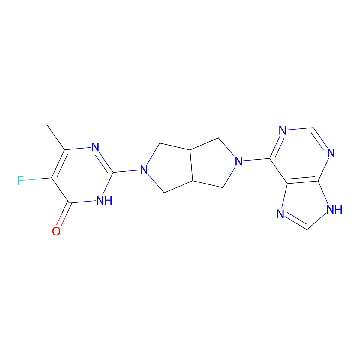 5-fluoro-6-methyl-2-[5-(9H-purin-6-yl)-octahydropyrrolo[3,4-c]pyrrol-2-yl]-3,4-dihydropyrimidin-4-one molecular structure, CAS 2640951-53-5