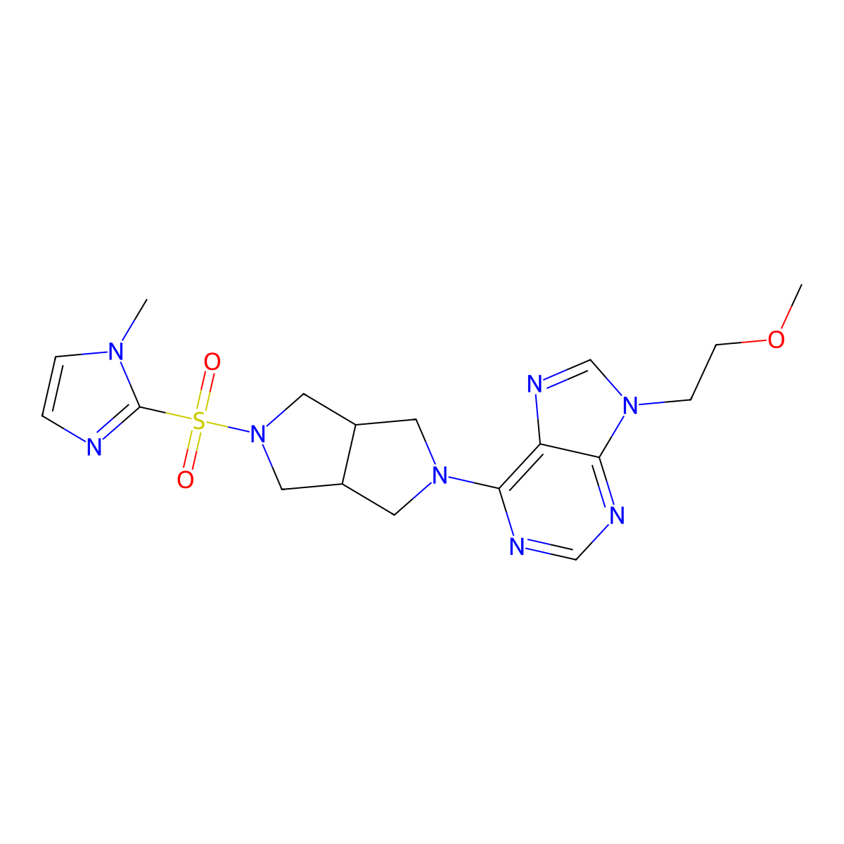 9-(2-methoxyethyl)-6-{5-[(1-methyl-1H-imidazol-2-yl)sulfonyl]-octahydropyrrolo[3,4-c]pyrrol-2-yl}-9H-purine molecular structure, CAS 2640951-57-9