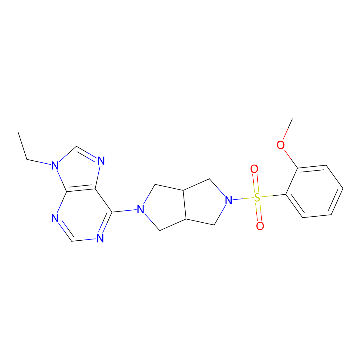 9-ethyl-6-[5-(2-methoxybenzenesulfonyl)-octahydropyrrolo[3,4-c]pyrrol-2-yl]-9H-purine molecular structure, CAS 2640951-61-5