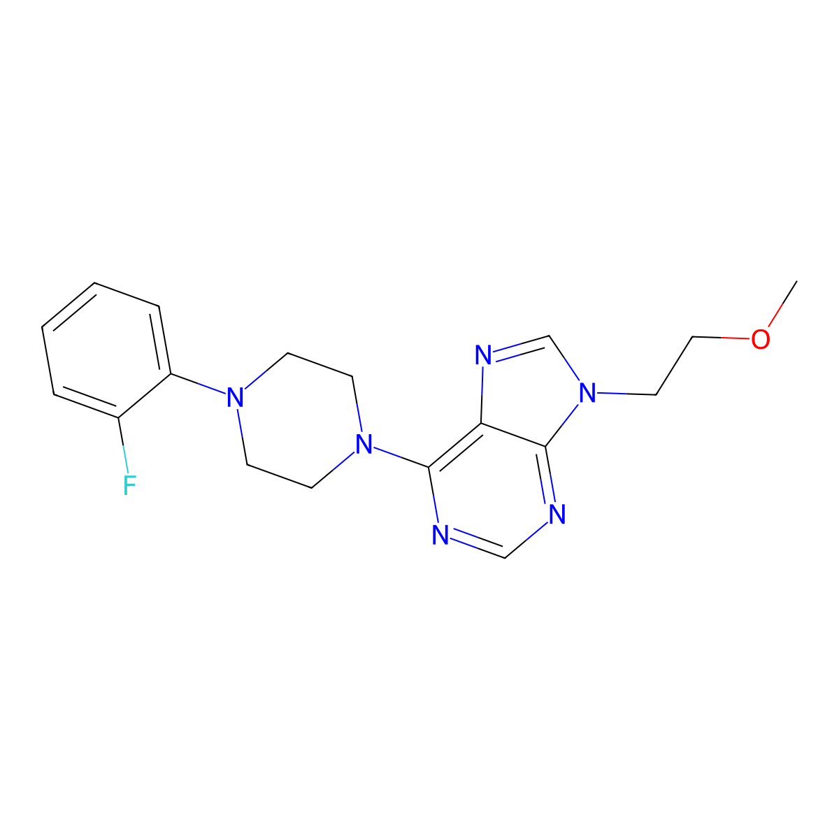 6-[4-(2-fluorophenyl)piperazin-1-yl]-9-(2-methoxyethyl)-9H-purine molecular structure, CAS 2640951-63-7