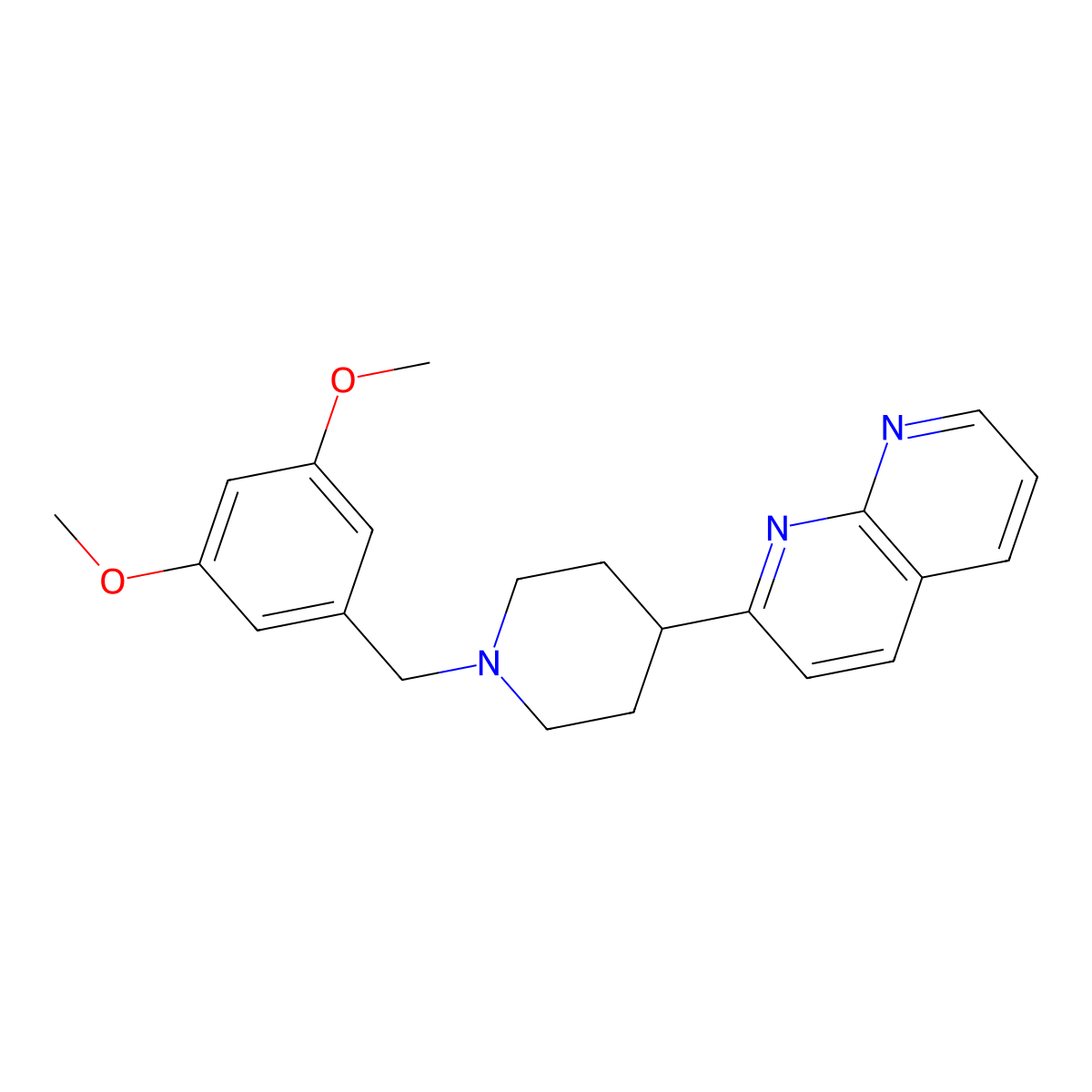 2-{1-[(3,5-Dimethoxyphenyl)methyl]piperidin-4-yl}-1,8-naphthyridine molecular structure, CAS 2640951-64-8