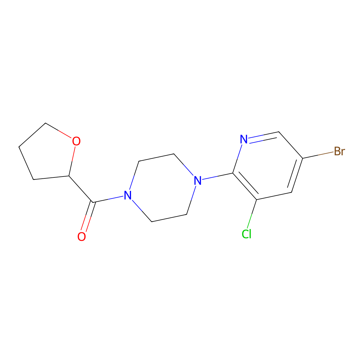 1-(5-Bromo-3-chloropyridin-2-yl)-4-(oxolane-2-carbonyl)piperazine molecular structure, CAS 2640951-68-2